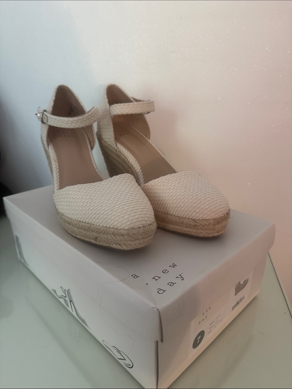a new day Cream Ankle-Strap Espadrille Wedge